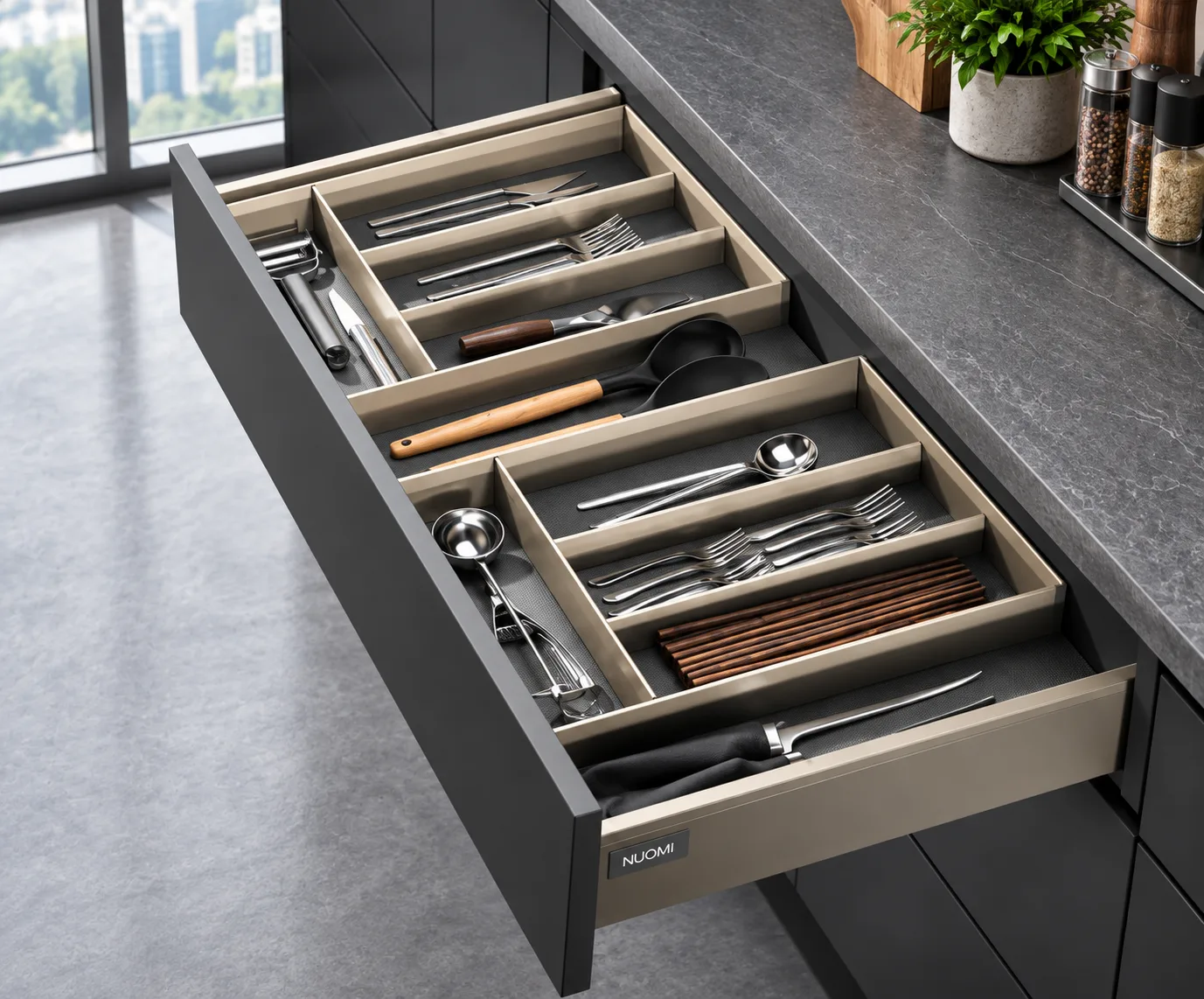 D500mm Gray Cutlery Tray (W400–600mm) — view 1